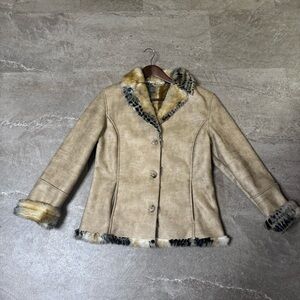 Women's Tan Faux Fur Trim Jacket Size M